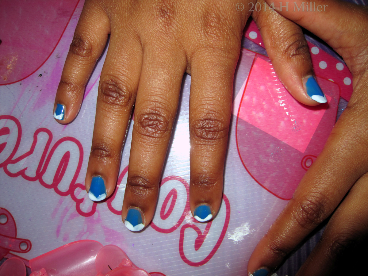 Tween Nail Art. French Nails With Sky Blue Background Color. 