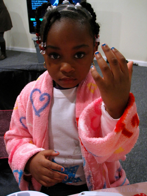 Showing Off Her Blue Mini Manicure Showing Off Her Blue Mini Manicure