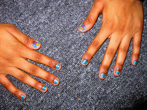 Sky Blue Mini Manicure With Cupcake Designs Perfectly Matched!