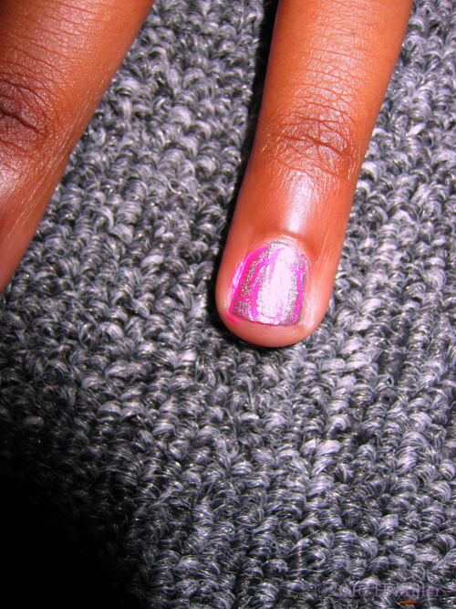 Sparkly Pink Manicure With Silver Shatter
