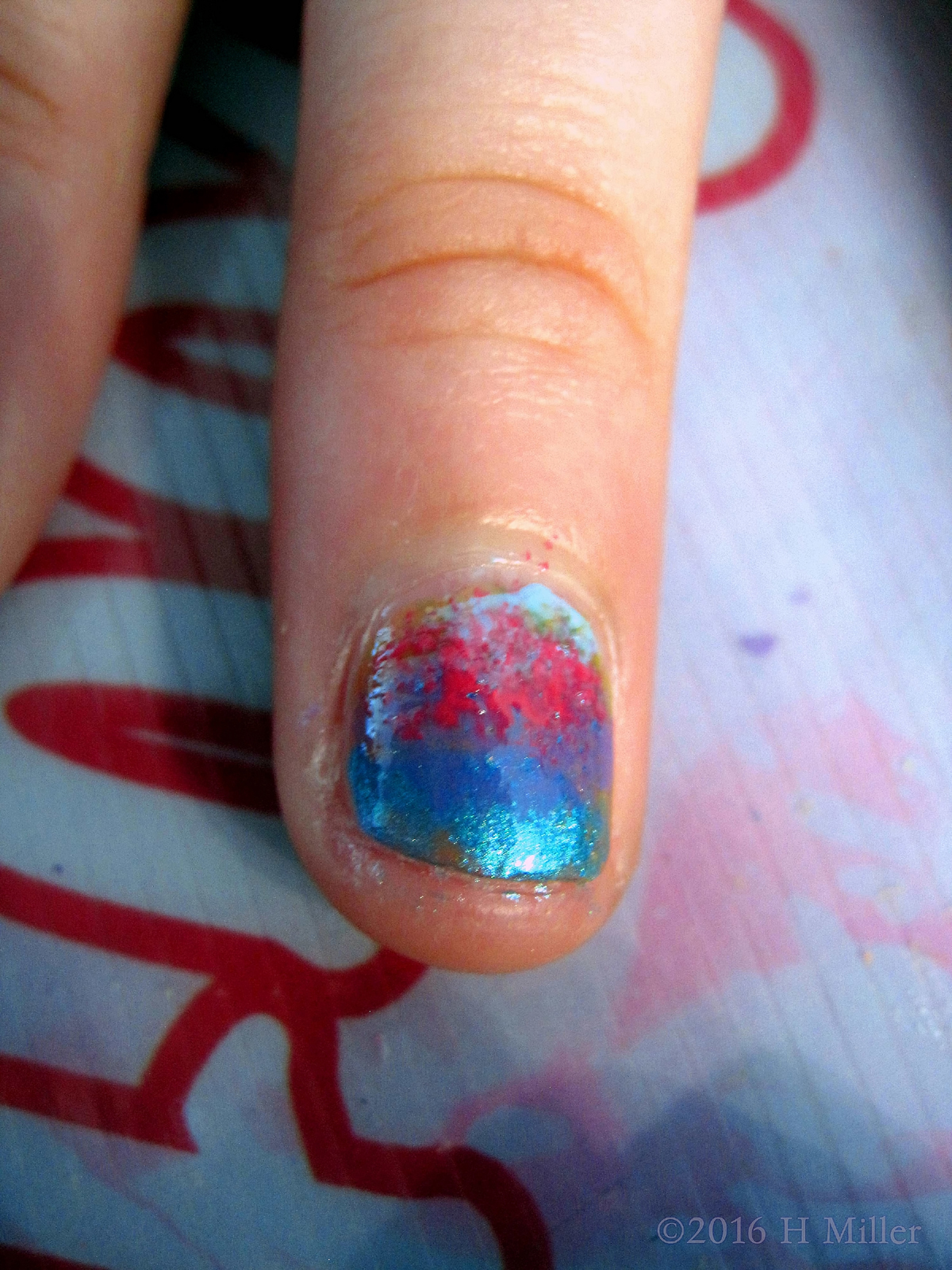 Metallic Blue And Pink Ombre Accent Nail 