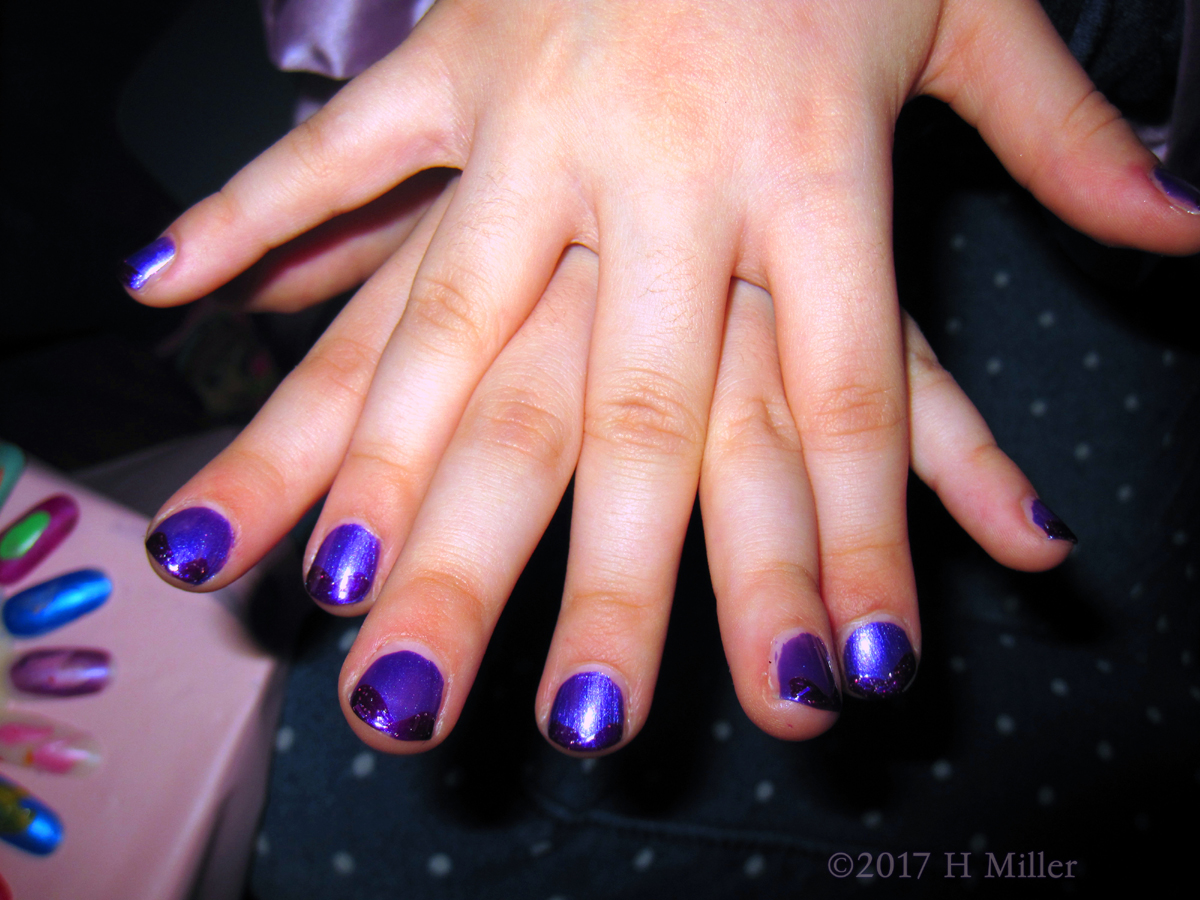 Purple Shade Pretty French Manicure With Black Accent Nail Design For Kids.