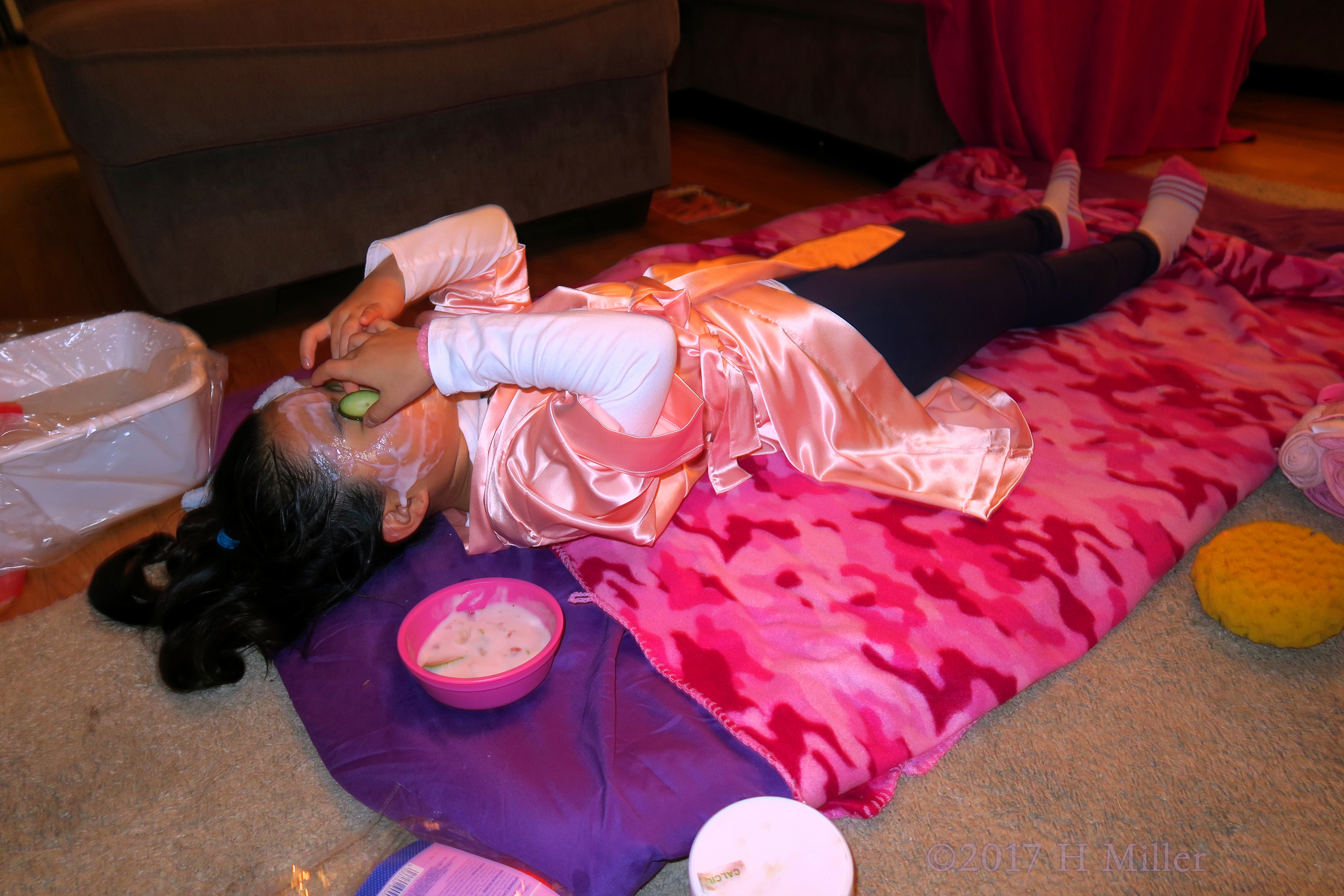 Adjusting Cucumber Slices Over Her Eyes During Kids Facials! Adjusting Cucumber Slices Over Her Eyes During Kids Facials!