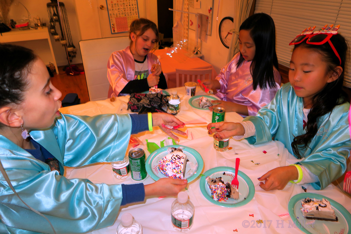 The Girls Enjoying Delicious Birthday Cake Cubes Together! 