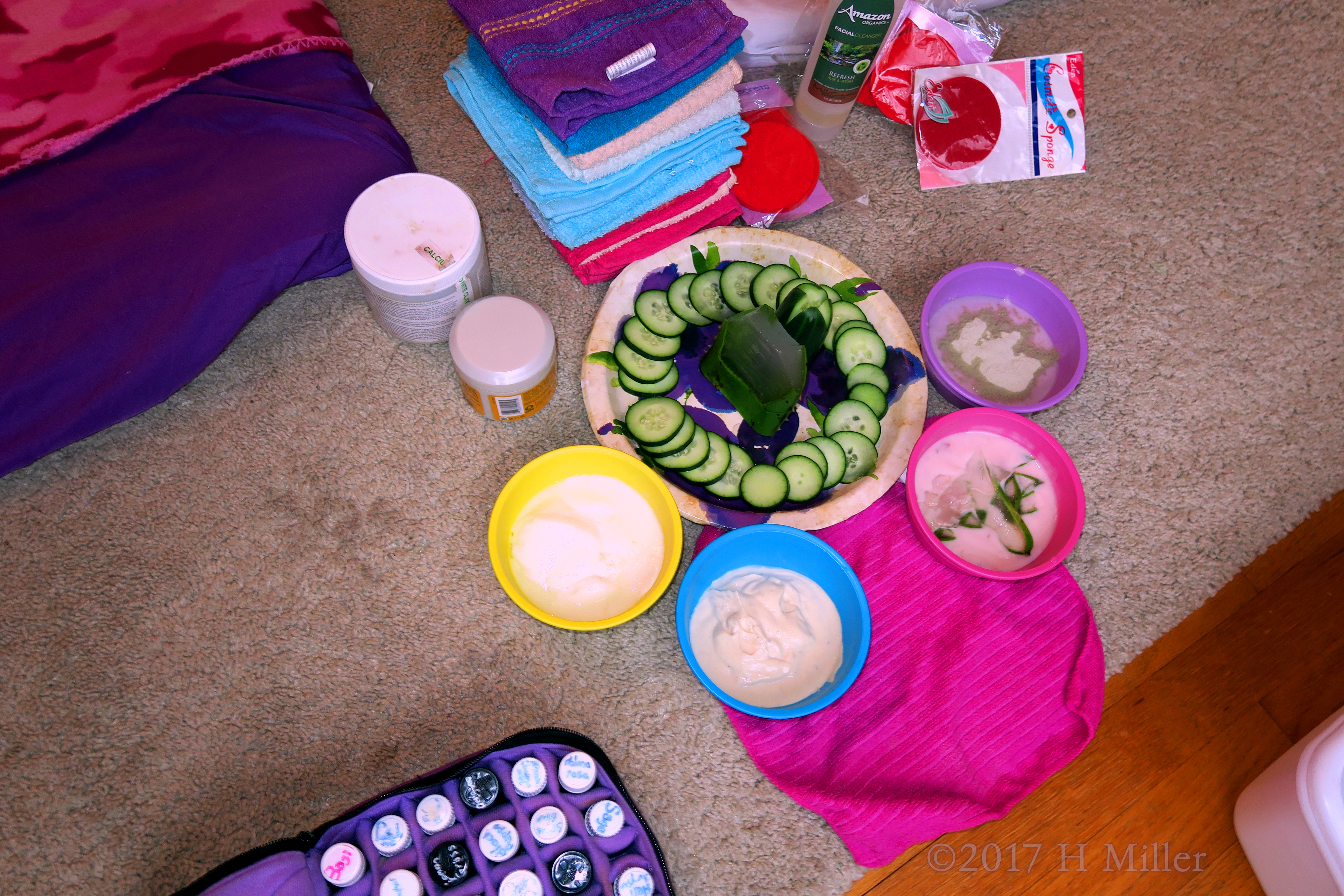 Cukes, Aloe, Creamy Face Masque And Towels! All That Is Needed For A Perfect Kids Facial. 