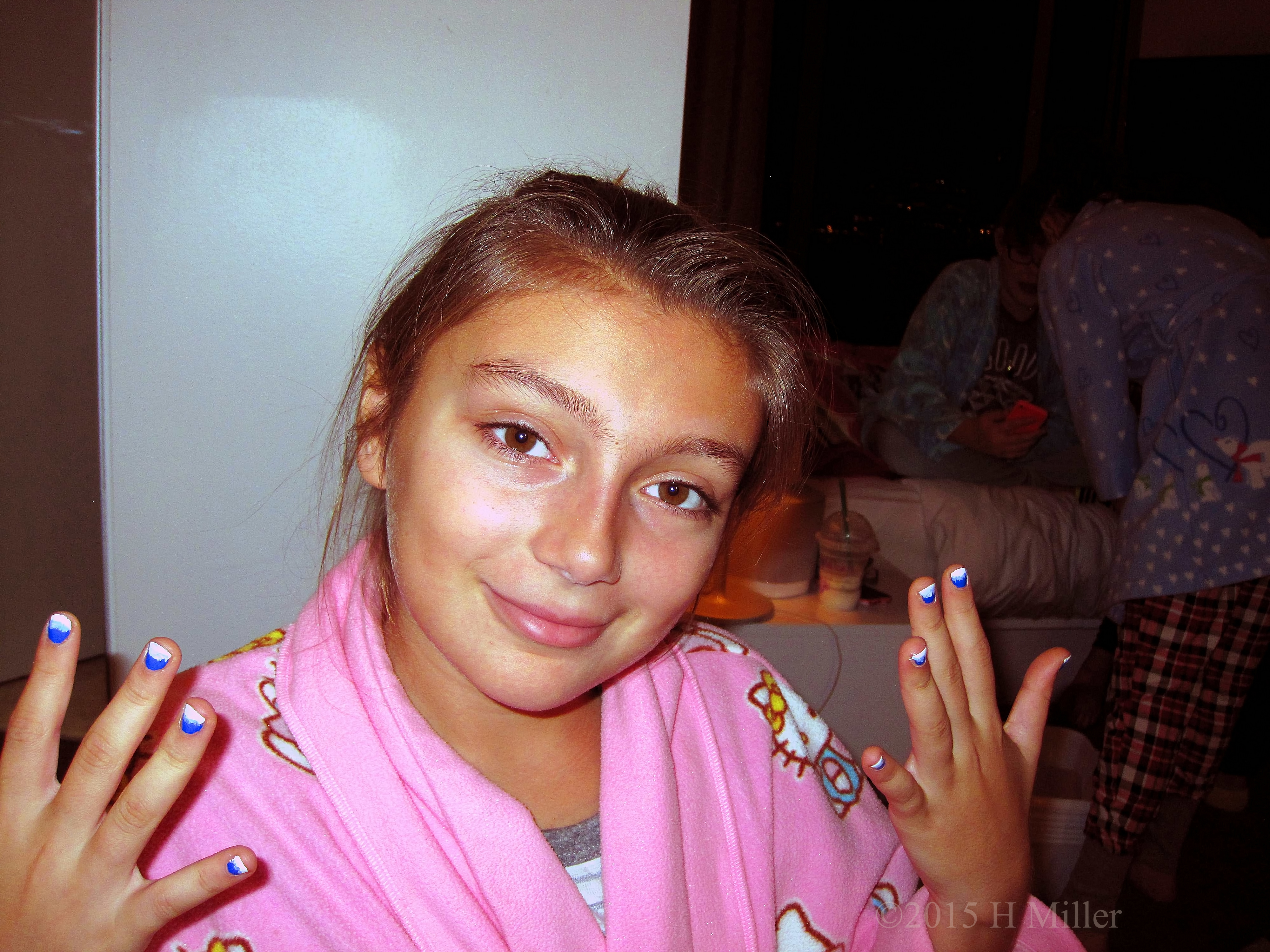 Showing Off Her Freshly Painted Ombre Clouds Kids Mani. Showing Off Her Freshly Painted Ombre Clouds Kids Mani.