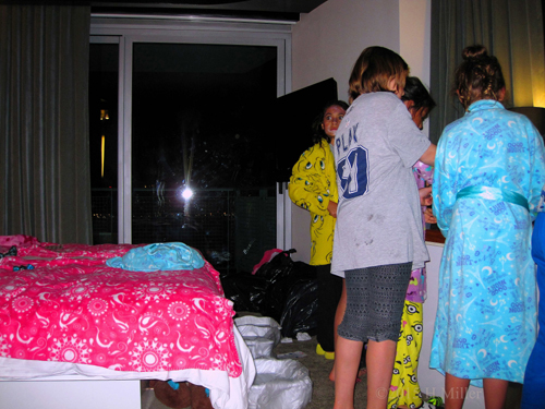 The Girls Spa Party Guests Gathered At The Spa Craft Table. The Girls Spa Party Guests Gathered At The Spa Craft Table.