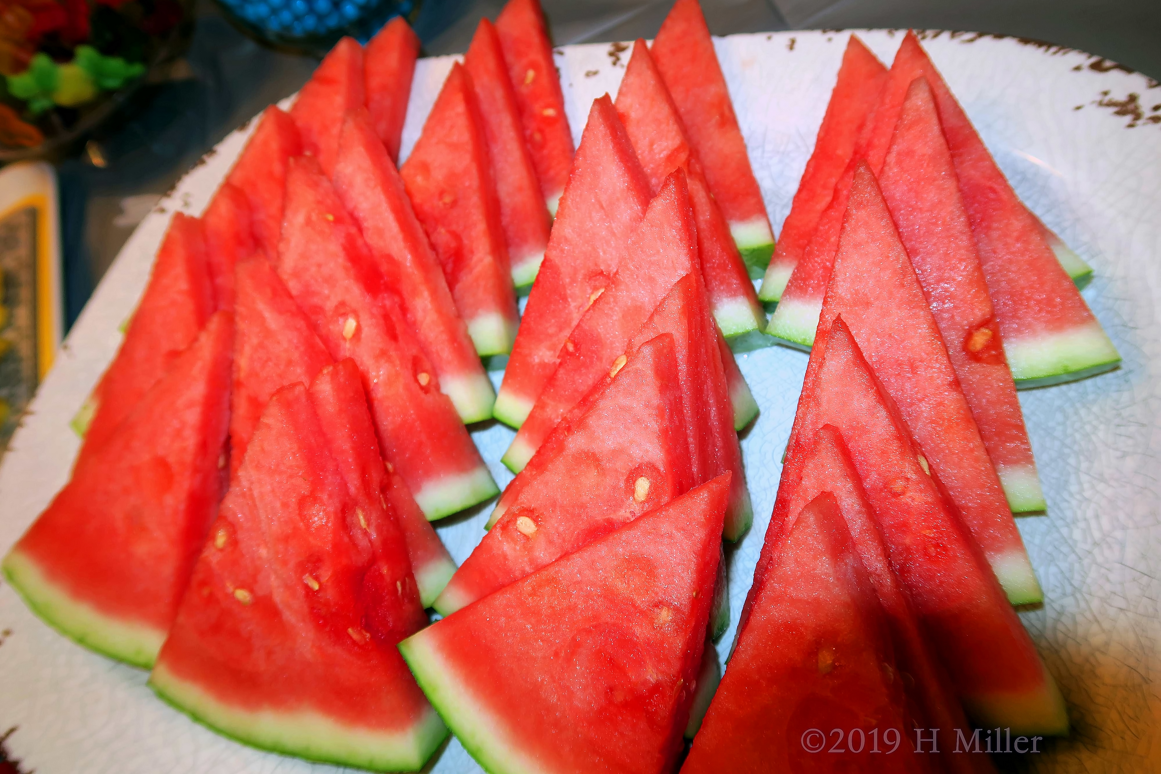Watermelon Slices Arranged On White Tray Watermelon Slices Arranged On White Tray
