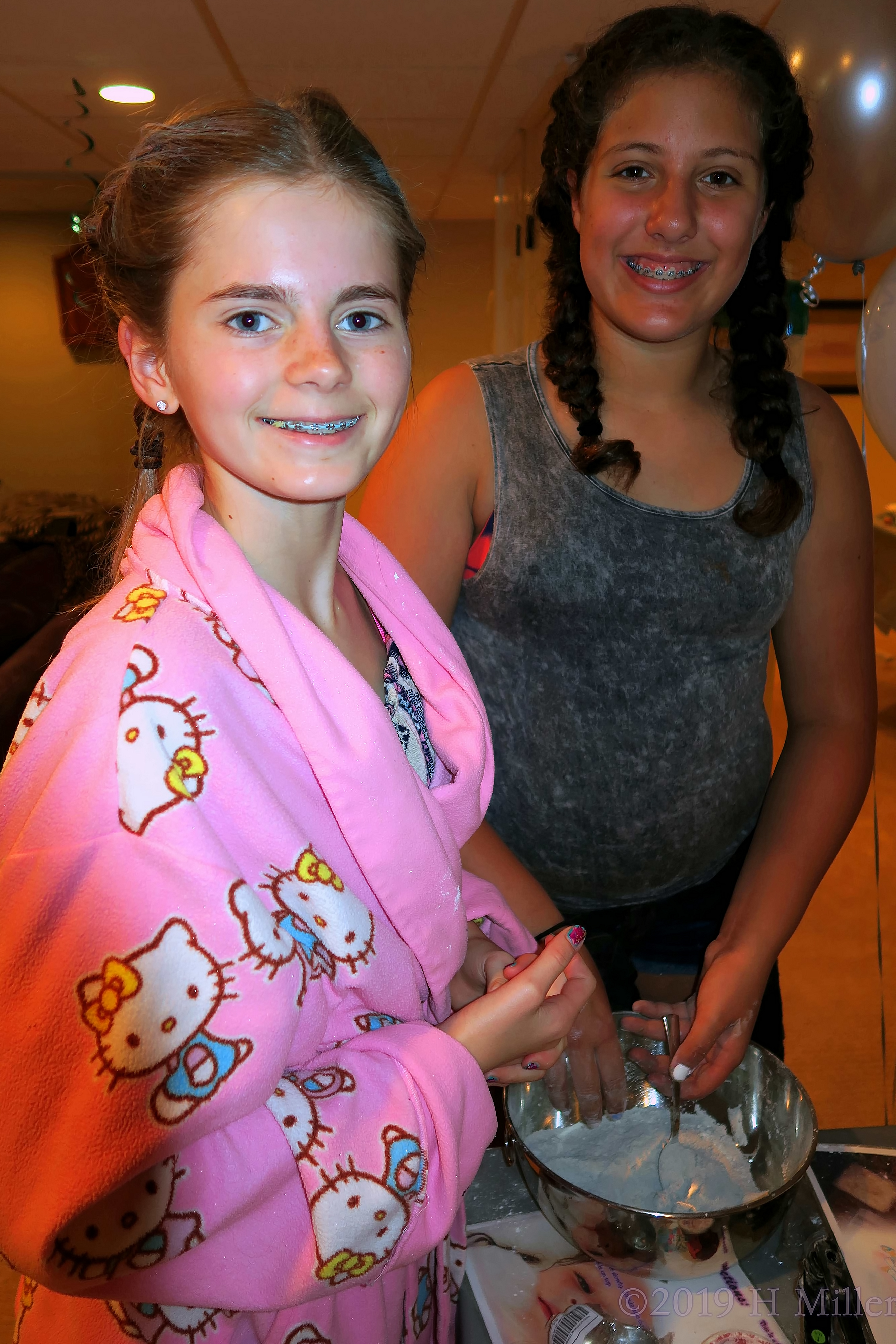 The Birthday Girl Sporting A Cute Spa Robe, Making Kids Crafts. The Birthday Girl Sporting A Cute Spa Robe, Making Kids Crafts.