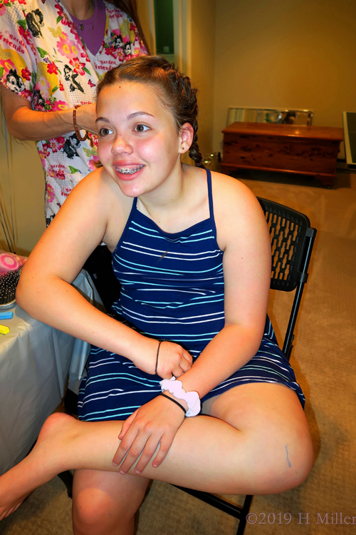 Kids Hairstyle In Progress, Smiling With Cute Braided Pigtails Kids Hairstyle In Progress, Smiling With Cute Braided Pigtails