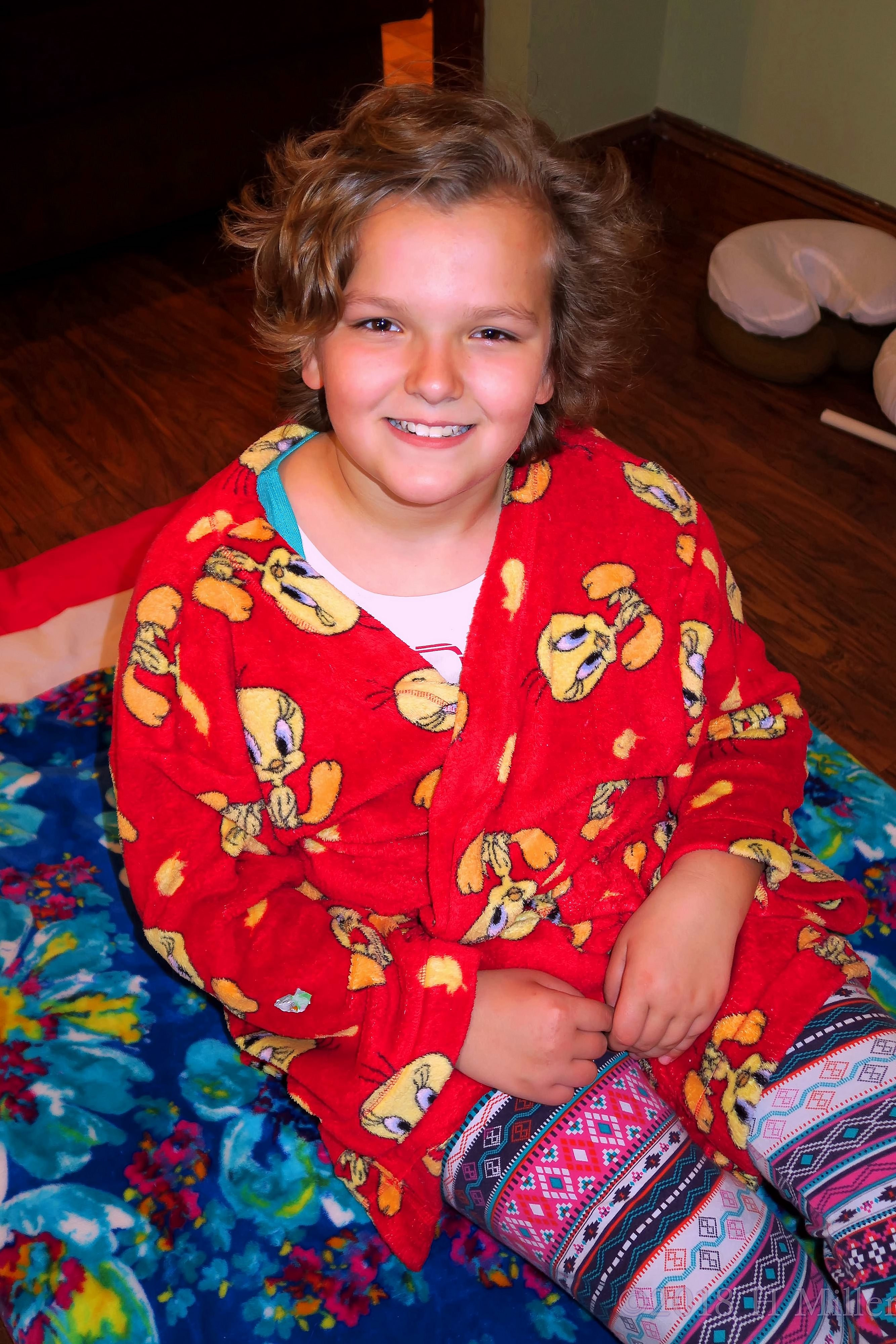 Big Smile While Wearing A Tweety Bird Spa Robe 