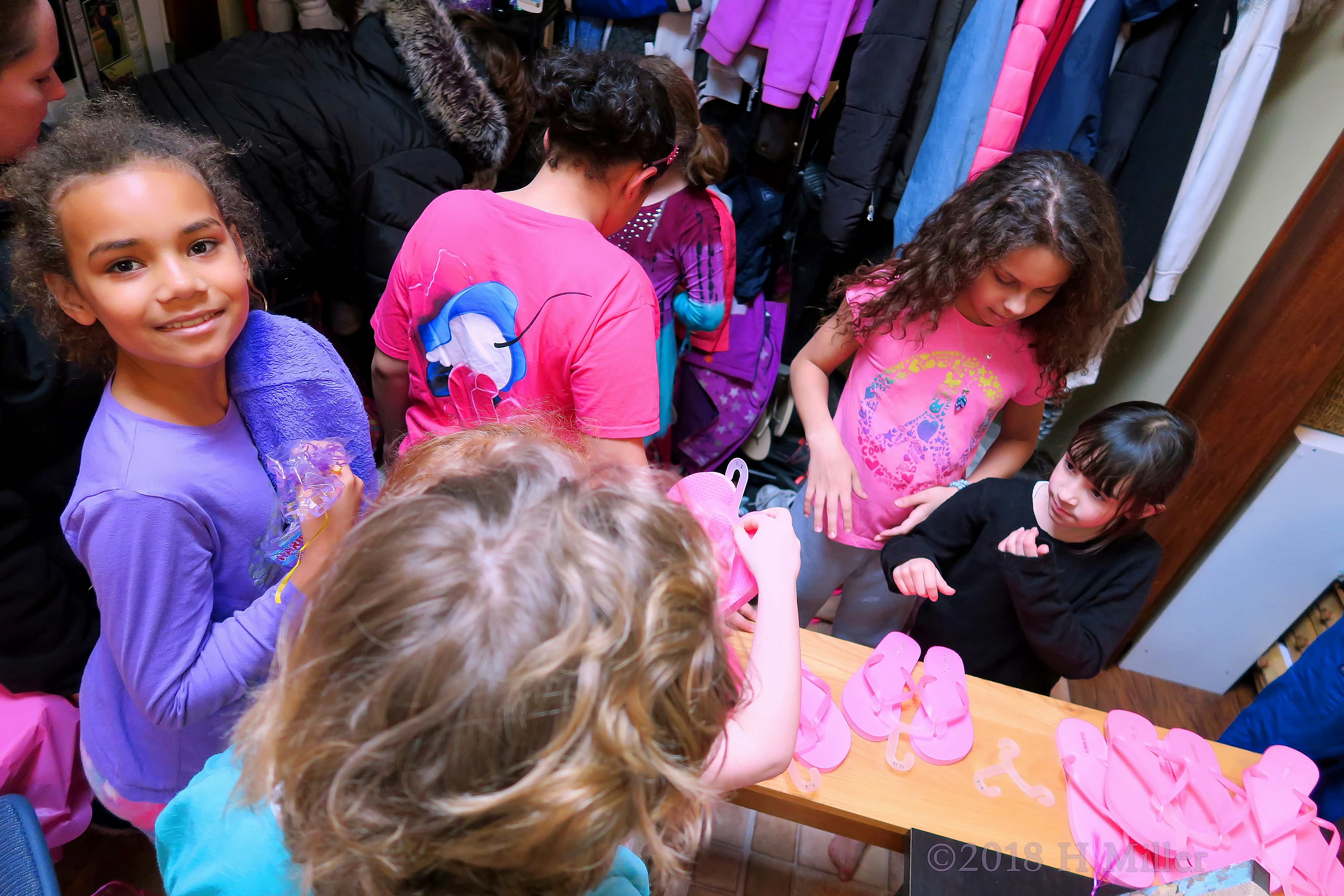 Kids Spa Party Group Getting Pedicure Flip Flops 