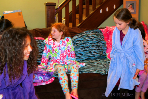 Colorful Spa Girls Waiting On The Spa Couch For The Birthday Party To Begin!