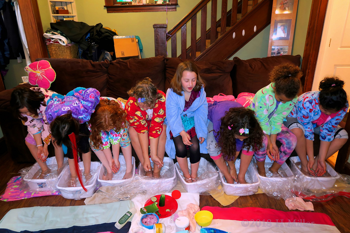 Putting The Salt In The Foot Bath During Kids Pedis