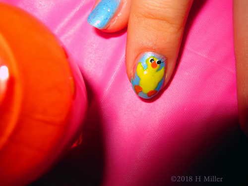 Ducky Nail Art Kids Manicure Closeup On Pink 