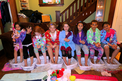 Smiling During The Kids Pedi Foot Soak At The Spa Party