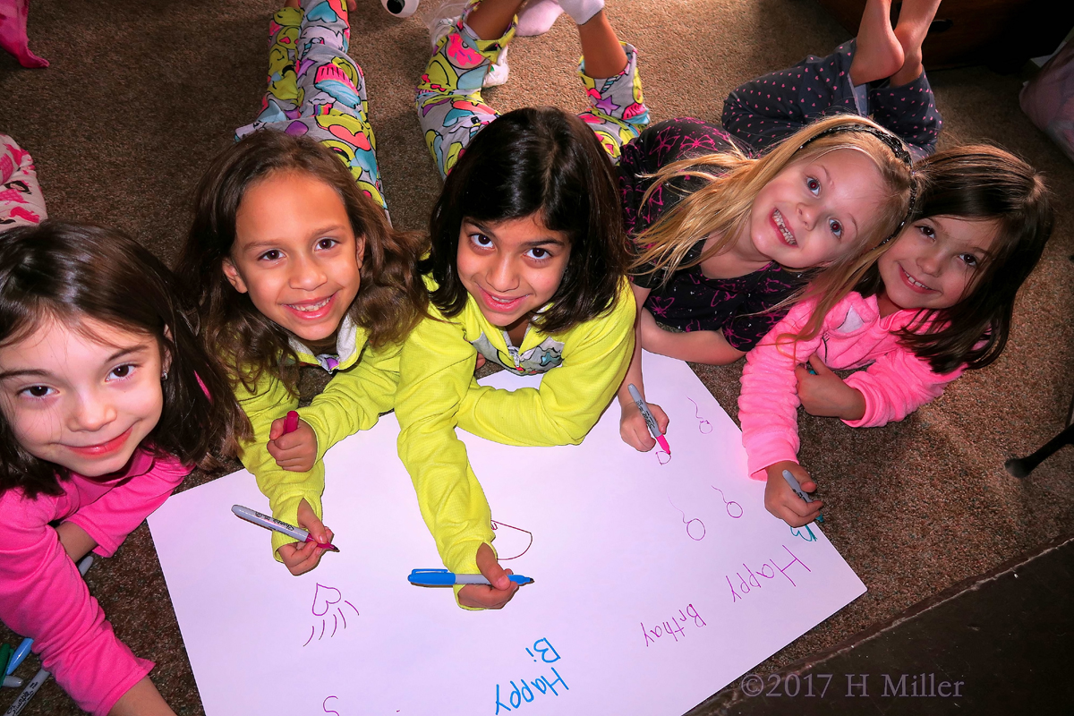 Madison Drawing With Her Friends On The Spa Birthday Card. 