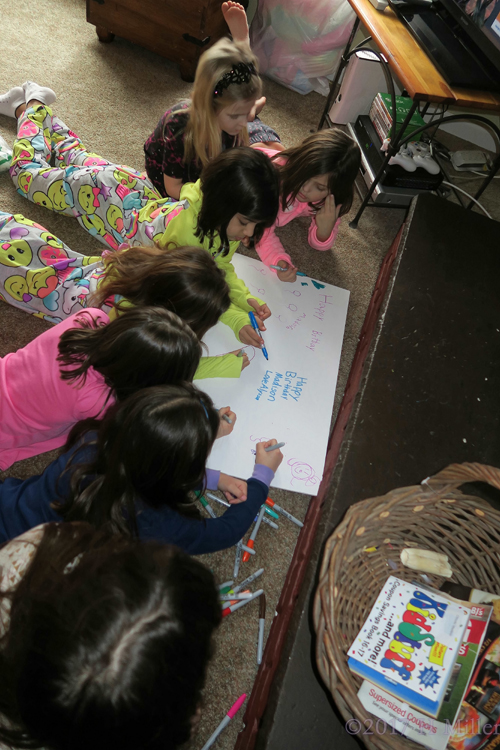 Group Pic Of Girls Drawing On The Spa Birthday Card.