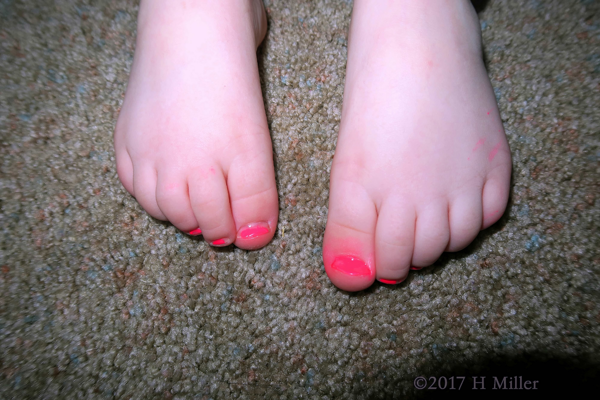 Showing Off Her Bright Pink Painted Kids Pedicure! 
