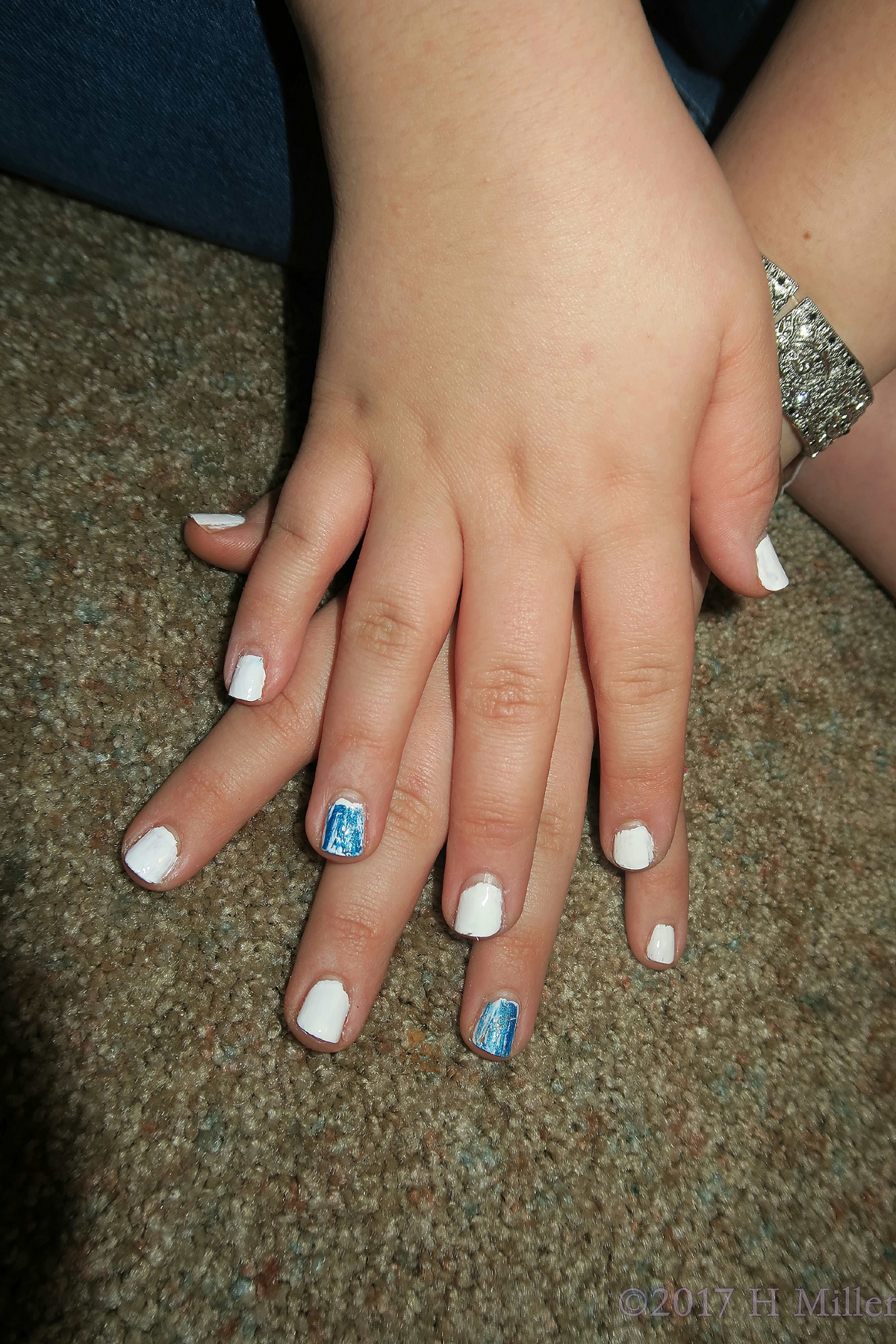 White Nail Polish And A Glitter Accent Nail Kids Mini Mani! WOW ! 