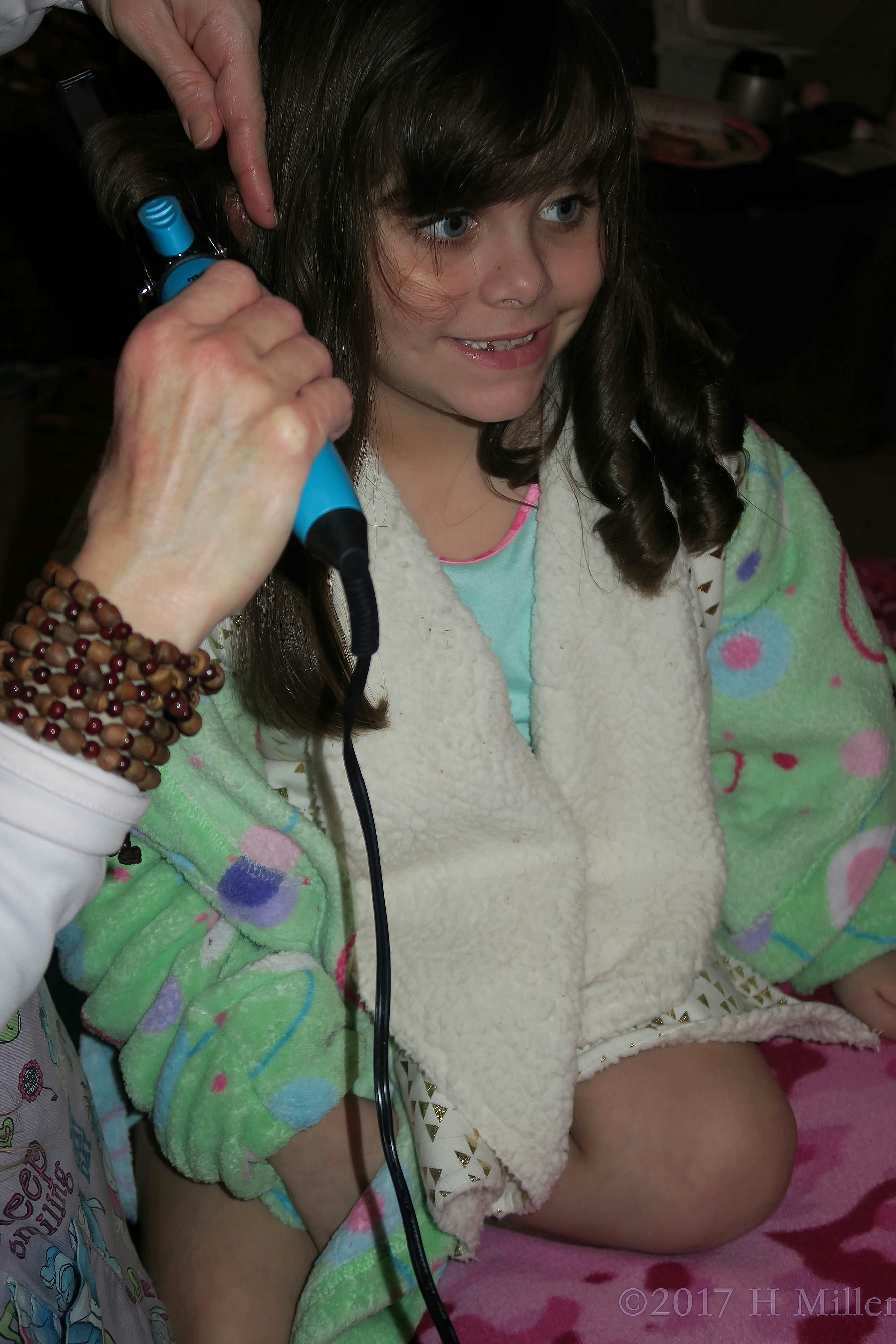 Getting Her Hair Curled At The Spa For Girls. 