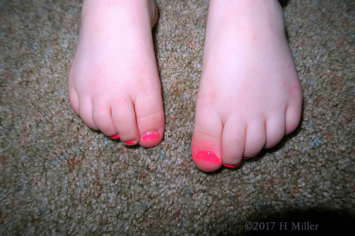 Showing Off Her Bright Pink Painted Kids Pedicure!