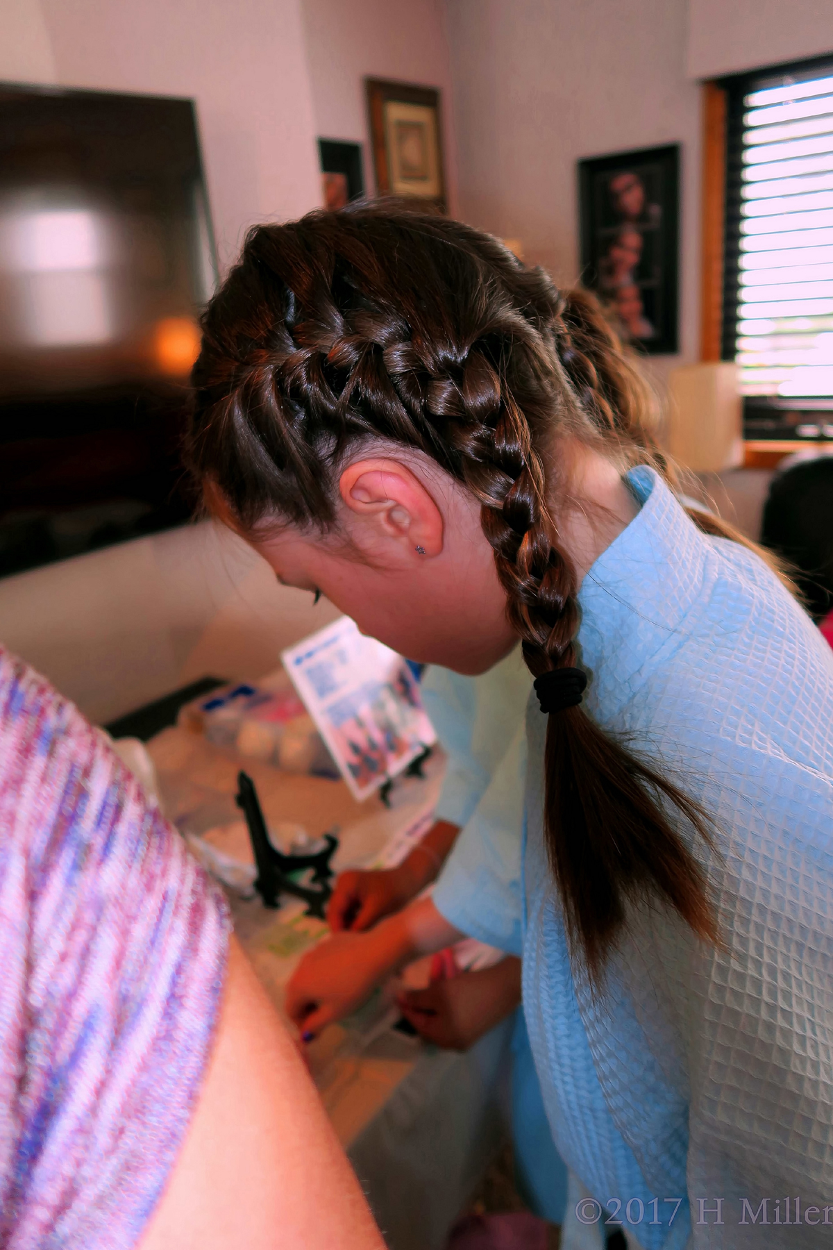 Dutch French Braid Girls Hairstyle Looks Cool On this Spa Party Guest. 