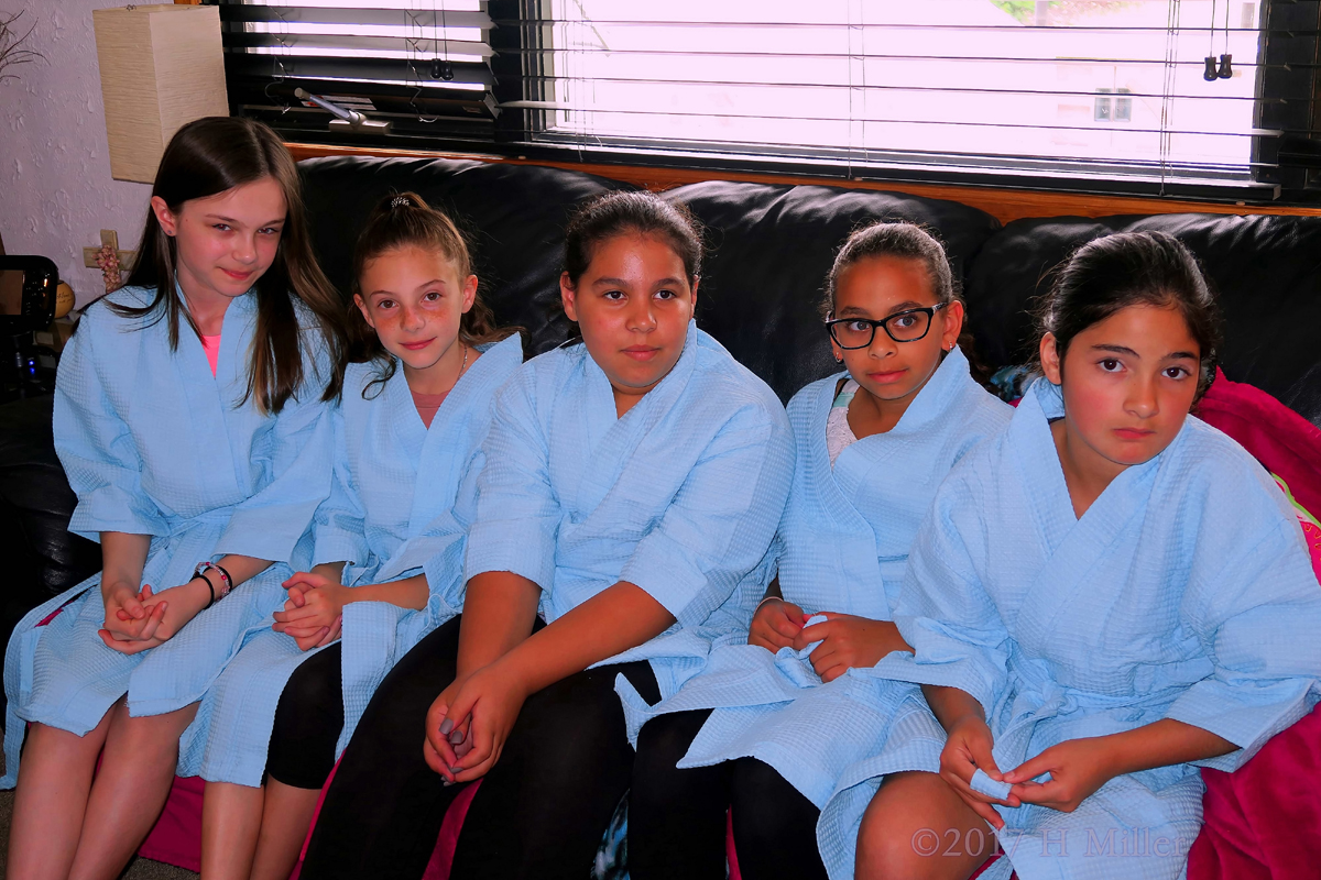 Group Photo In Their Spa Robes At Madison's Spa Party. 
