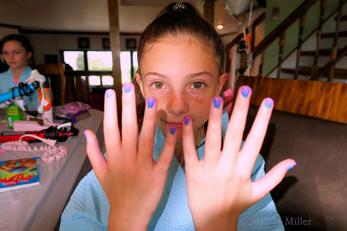 Showing Her Beautiful Multi Color Ombre Nail Design For Her Kids Mini Mani. 
