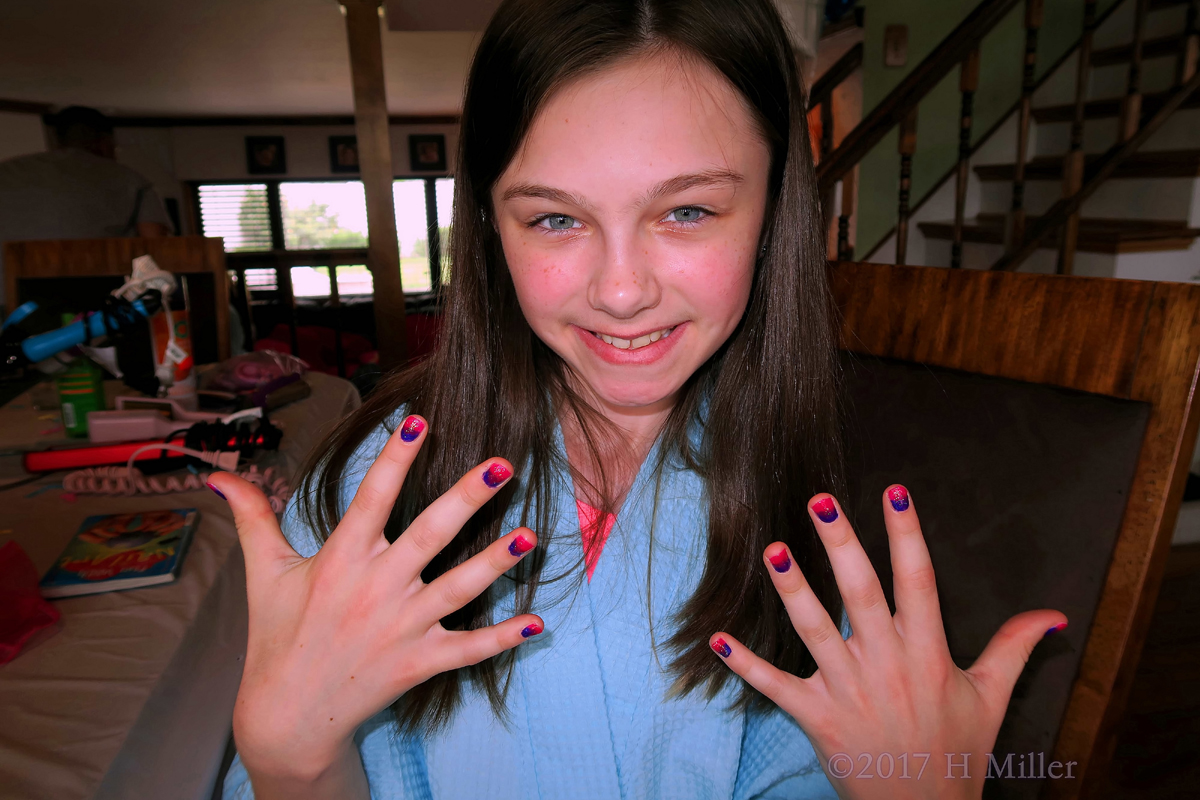 Spa Party Guest Flaunts Her Beautiful Ombre Nail Design. 