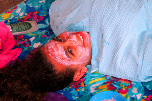 Spa Party Guest On Comfy Kids Facial Mat With Her Facial Mask On, But No Cukes! Spa Party Guest On Comfy Kids Facial Mat With Her Facial Mask On, But No Cukes!