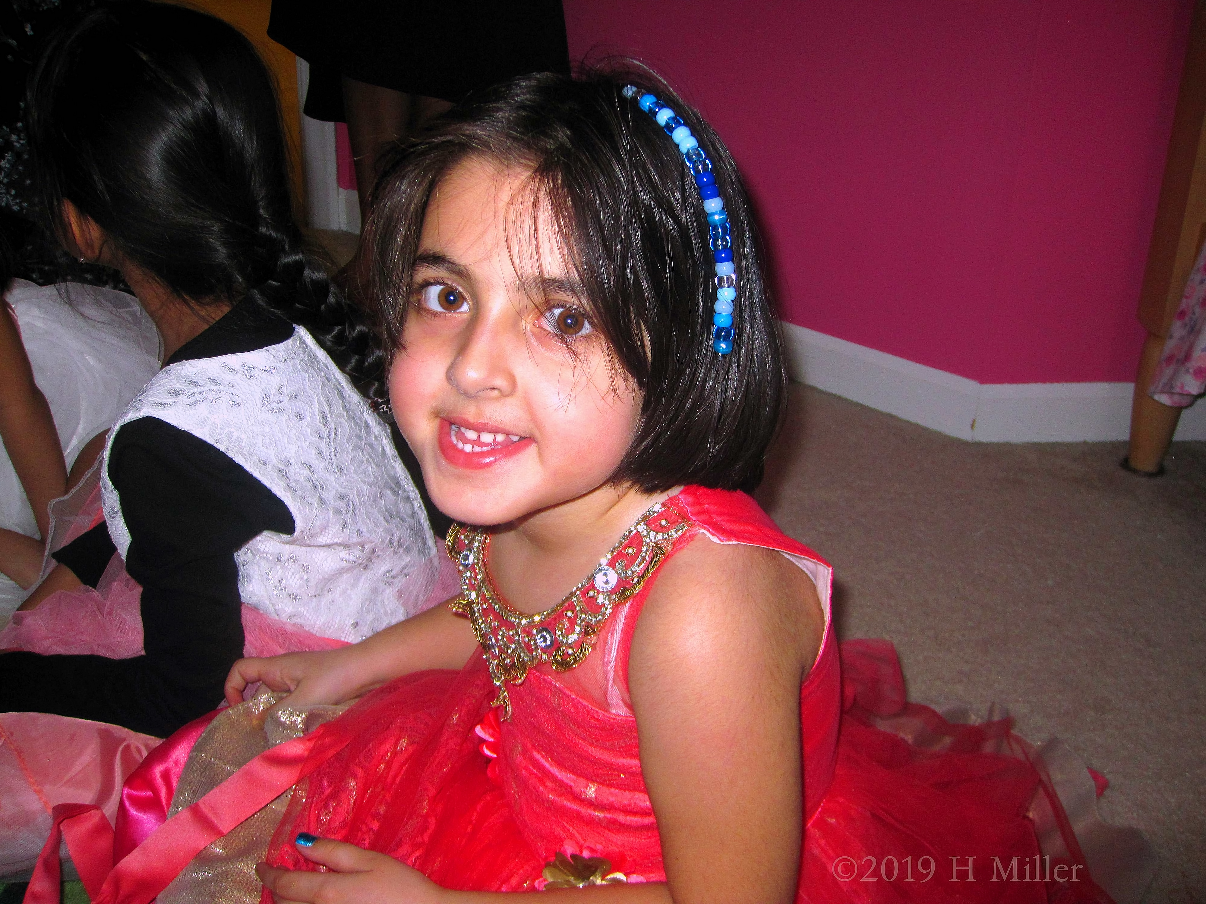 Elegant Girls Hairstyle With Blue Beads. 