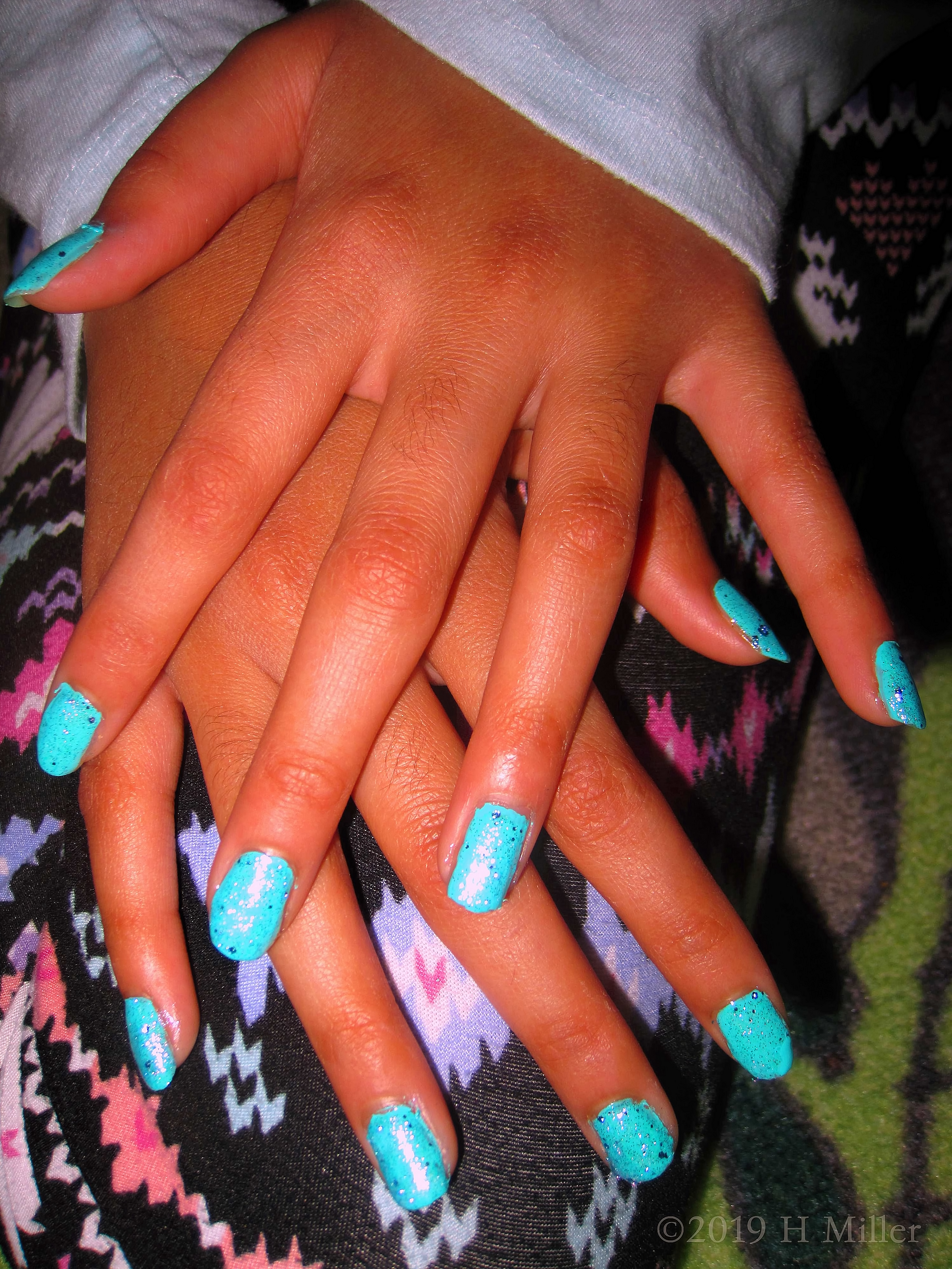 Magnificent Turquoise Blue Kids Manicure With Glitter! Magnificent Turquoise Blue Kids Manicure With Glitter!