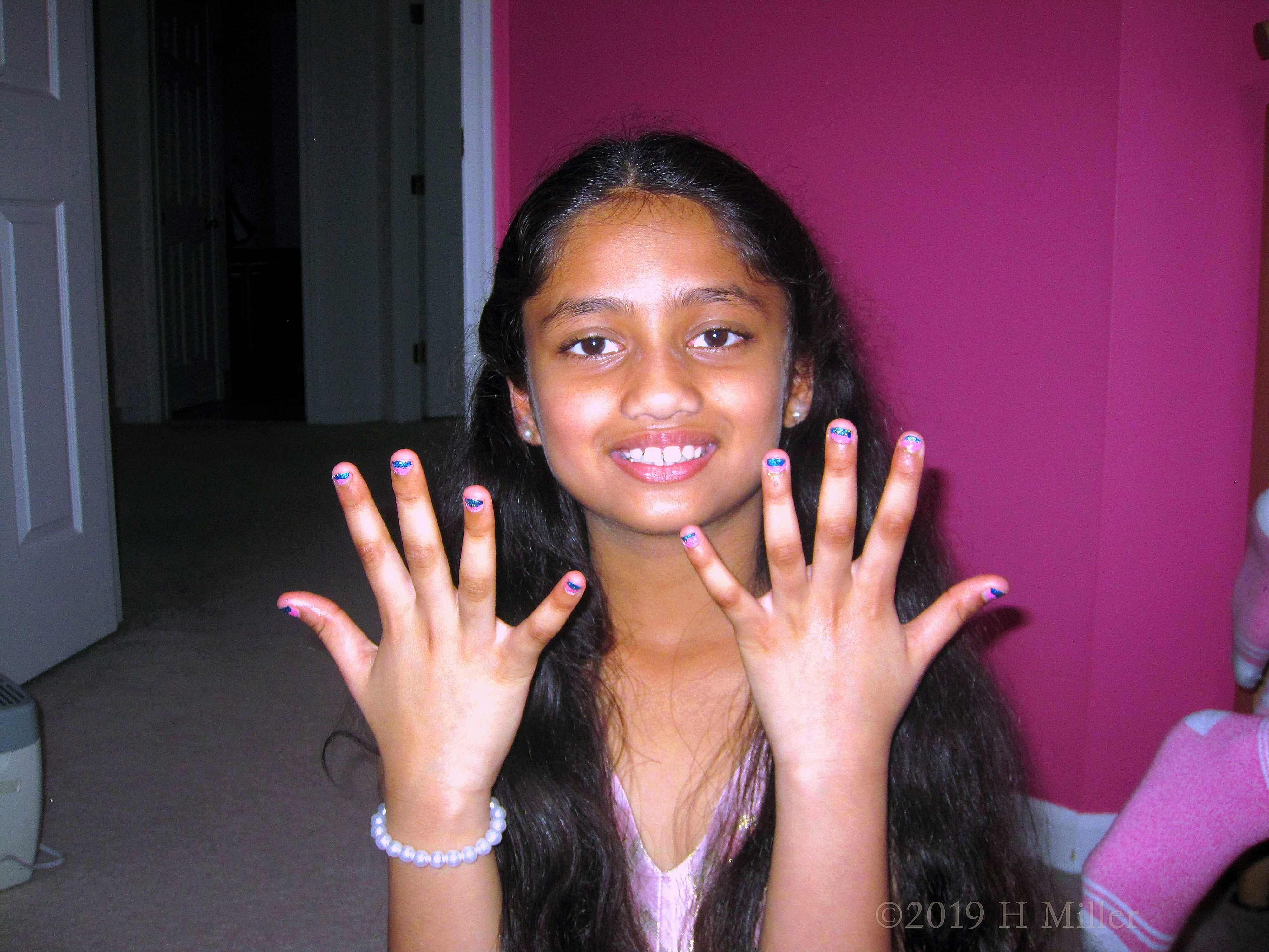 Showing Her New Ombre Kids Nail Art With A Smile 
