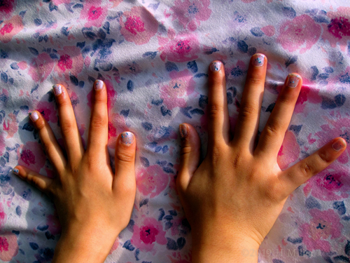 Adorable! White Glittery Kids Manicure