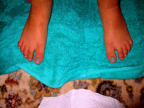 Gorgeous Light Pink And Blue Glittery Kids Pedicure!