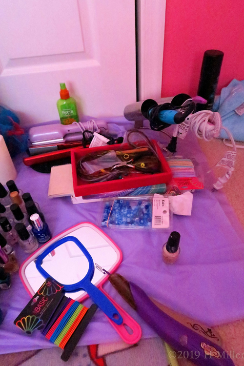 Mirror, Nail Polish, Curling Irons! A Perfect Set Up For The Kids Hair Salon