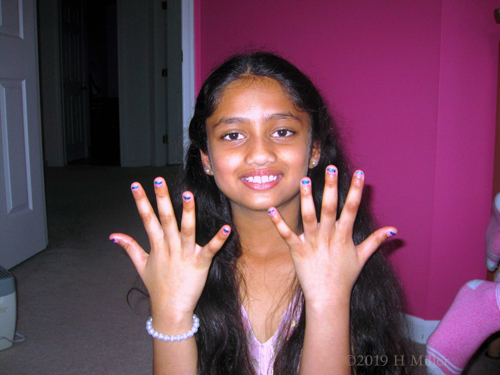 Showing Her New Ombre Kids Nail Art With A Smile