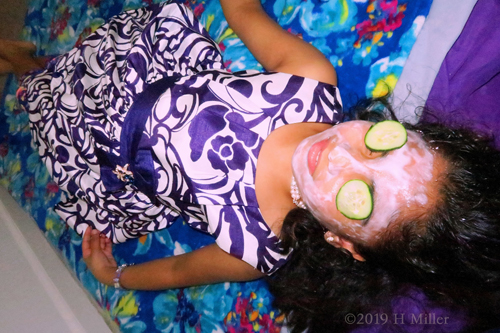 Cukes On Eyes! She Is Having A Relaxing Kids Facial At The Spa For Girls! Cukes On Eyes! She Is Having A Relaxing Kids Facial At The Spa For Girls!