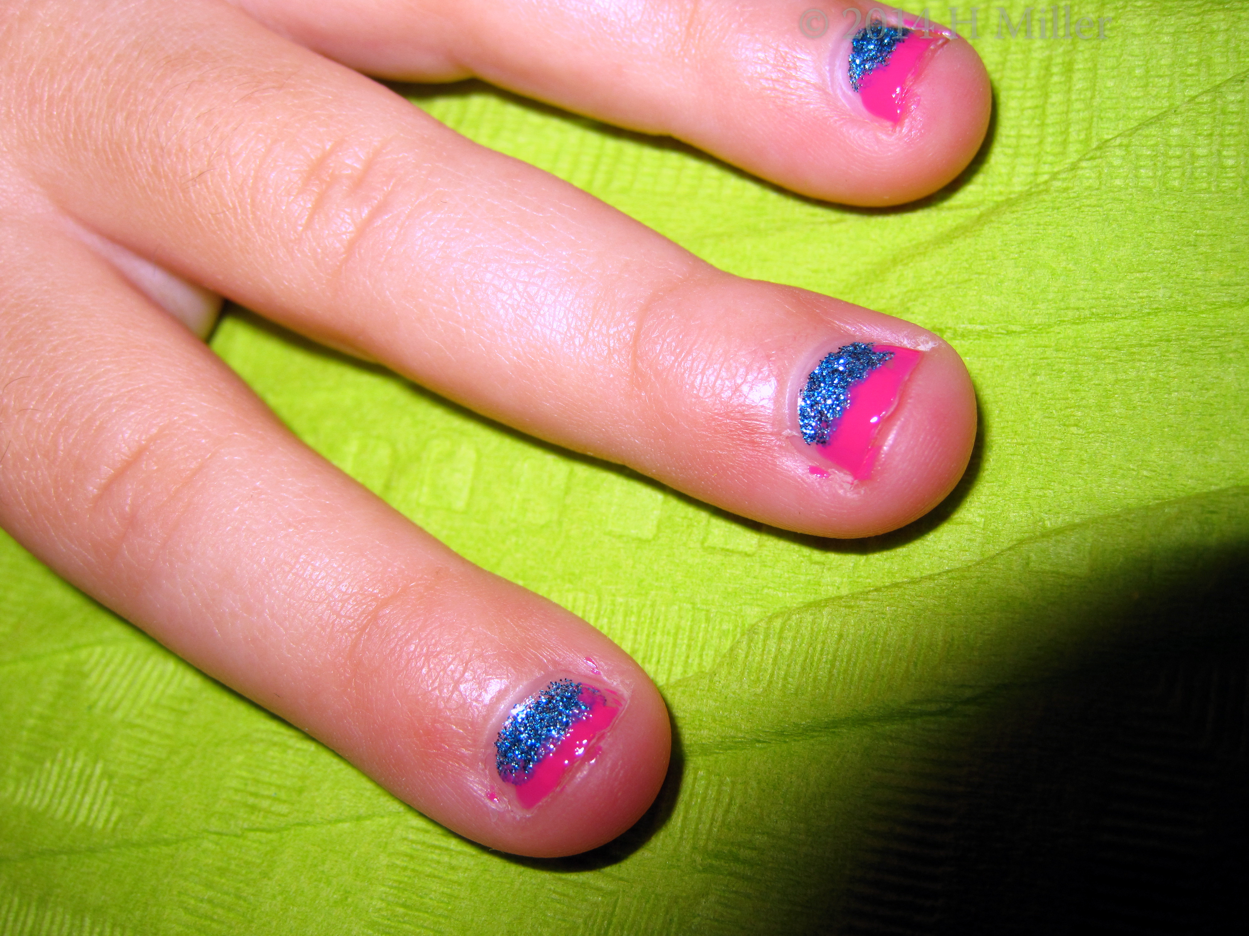 Hot Pink N Metallic Blue Nails Close Up Hot Pink N Metallic Blue Nails Close Up