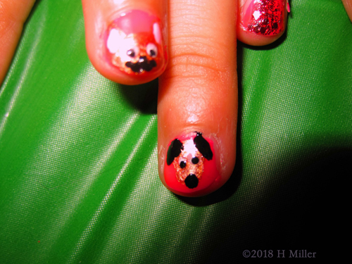 Vibrant Pink Nail Polish With Fun Doggie Nail Design Overlay