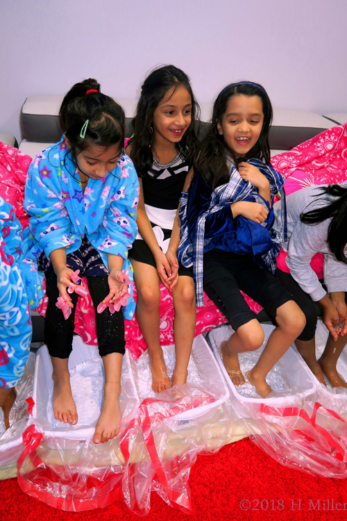 The Birthday Girl And Her Friend Share A Joke During Kids Pedicures!