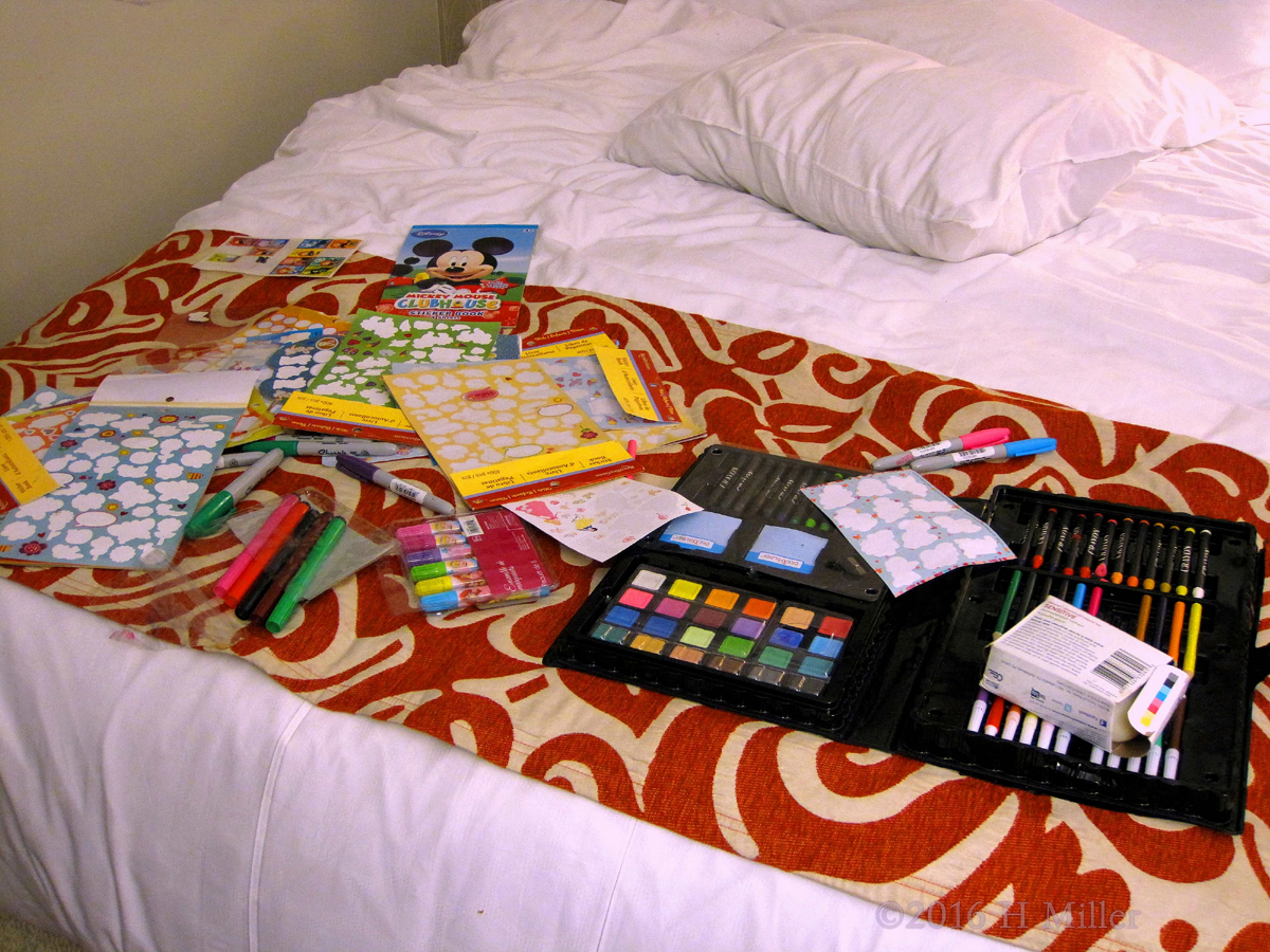 Markers, Stickers Crayons And Paint For The Spa Birthday Card!