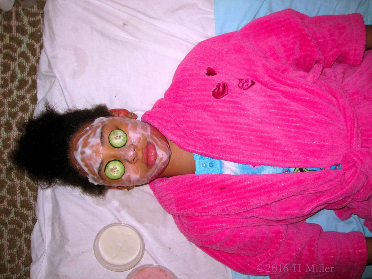 Pink Spa Robe With Pink Hearts During Her Relaxing Kids Facial 
