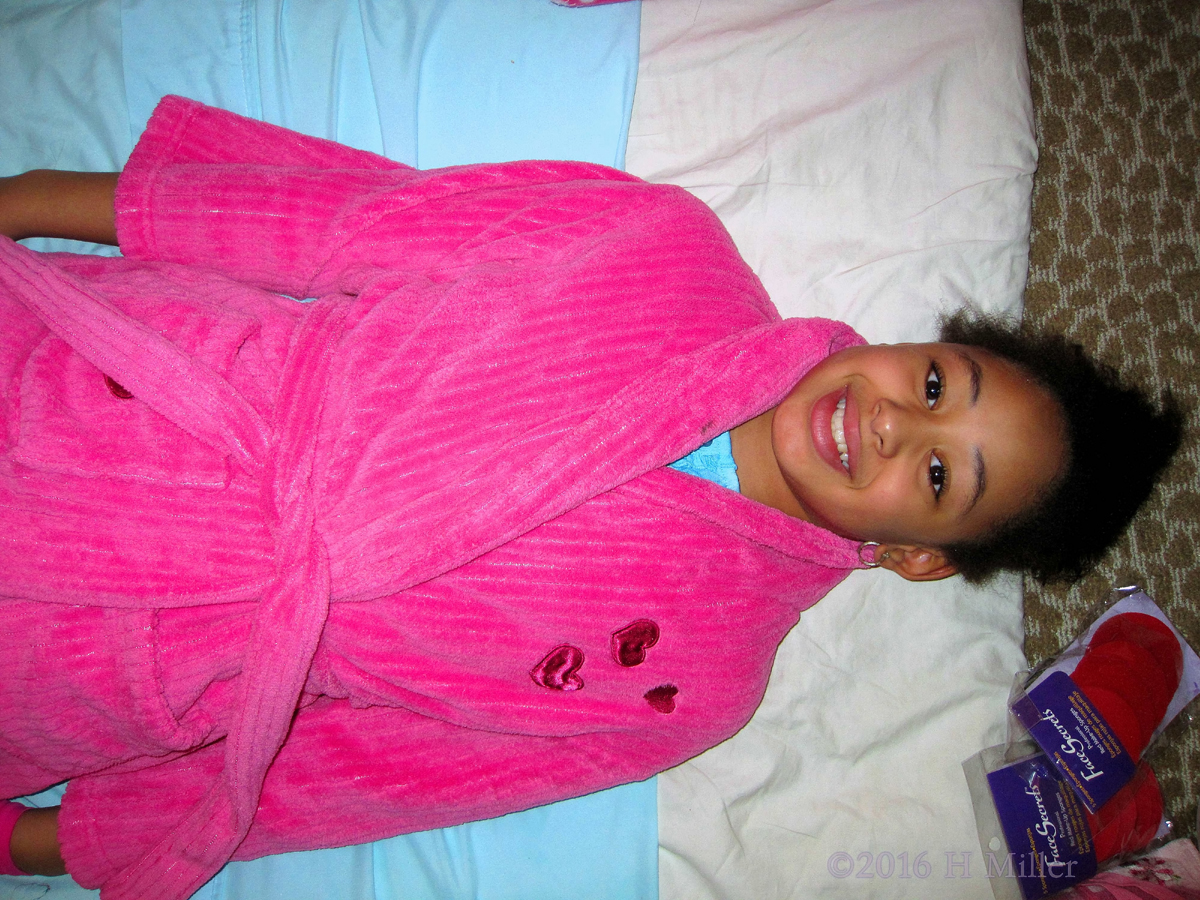 Pink With Hearts Spa Robe On This Spa Party Guest While She Relaxes With A Girls Facial! 