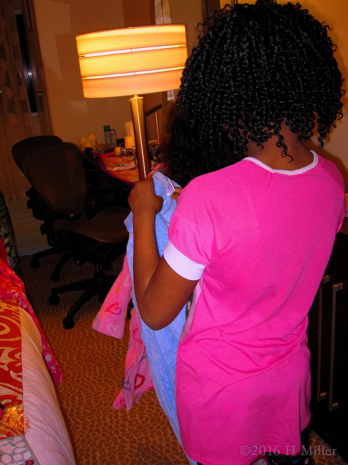 Putting On The Blue Spa Robe 