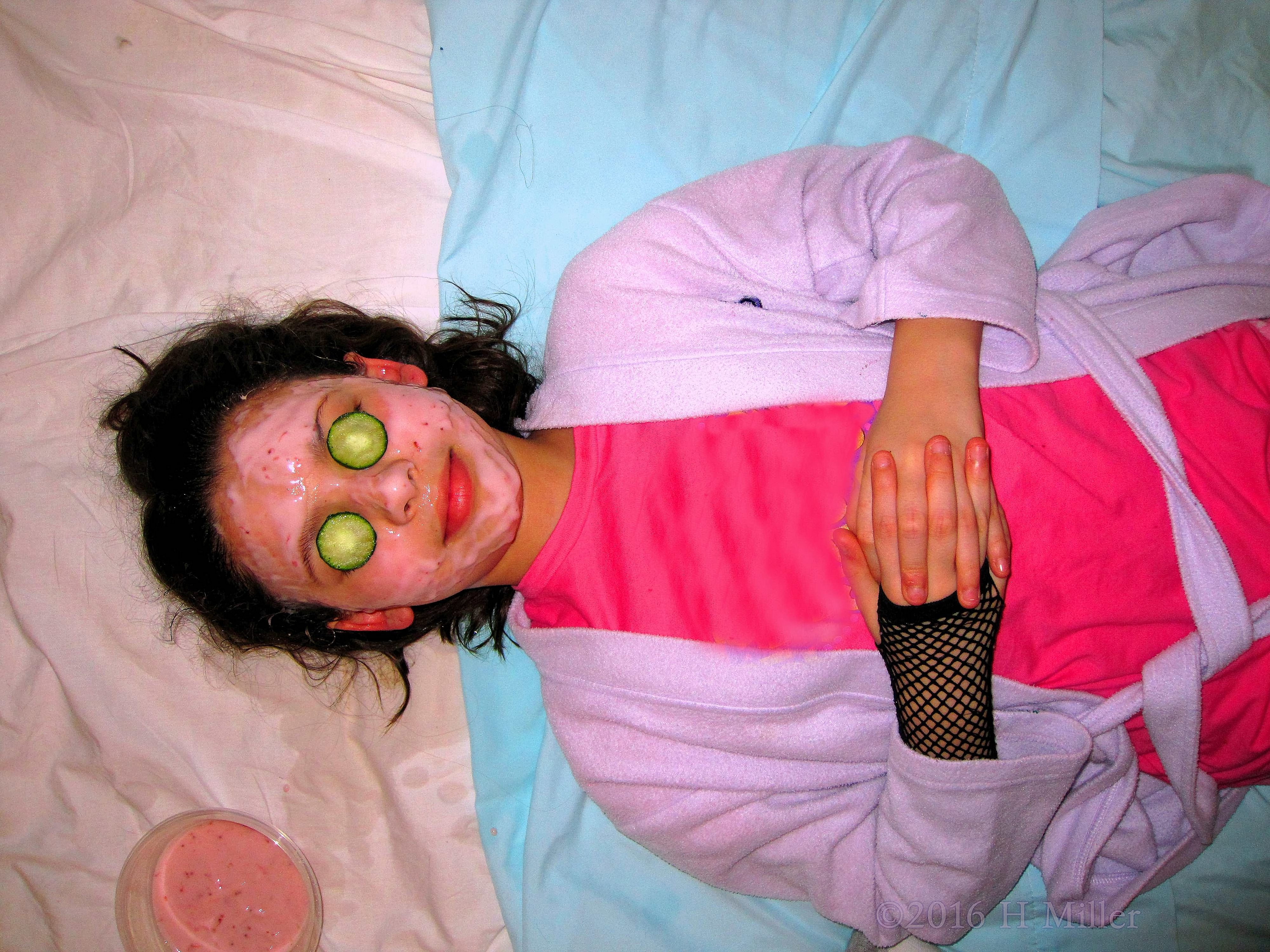 White Spa Robe With Hearts On This Guest While Getting Her Kids Facial White Spa Robe With Hearts On This Guest While Getting Her Kids Facial