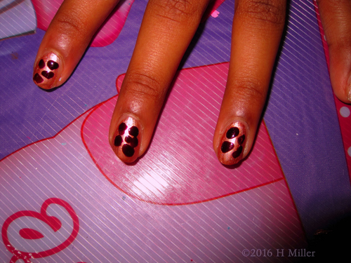 Manicure For Kids With Dark Cow Spot Nail Art On Light Pink Manicure For Kids With Dark Cow Spot Nail Art On Light Pink