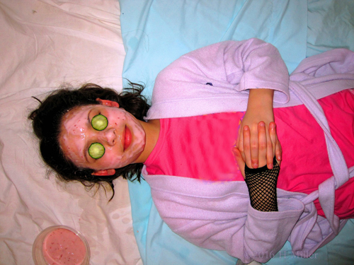 White Spa Robe With Hearts On This Guest While Getting Her Kids Facial White Spa Robe With Hearts On This Guest While Getting Her Kids Facial