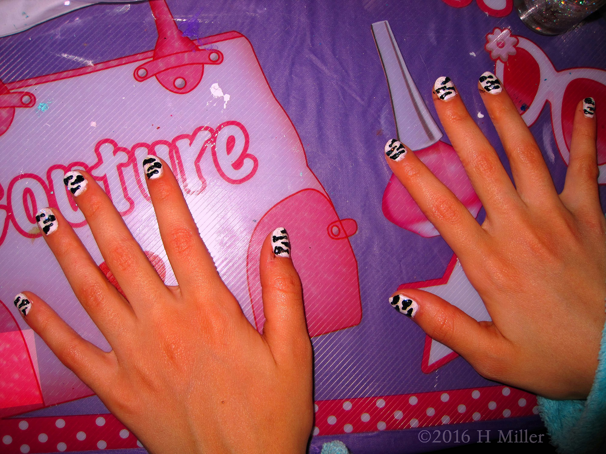 Big Smile With Zebra Nail Design On A Kids Manicure! 